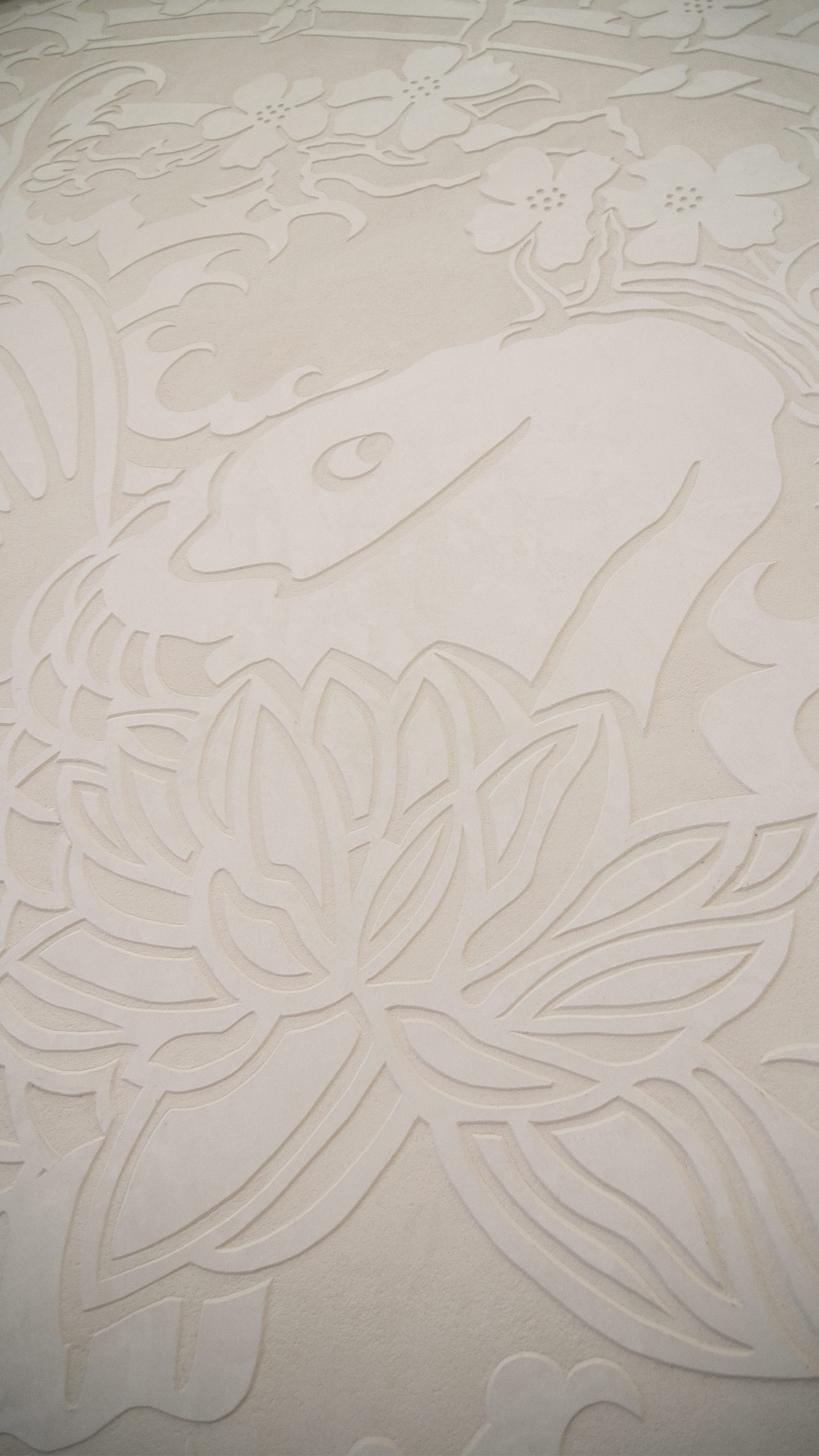 Sgraffito Stucco - Large scale Sgraffito, Koi fish and almond flowers